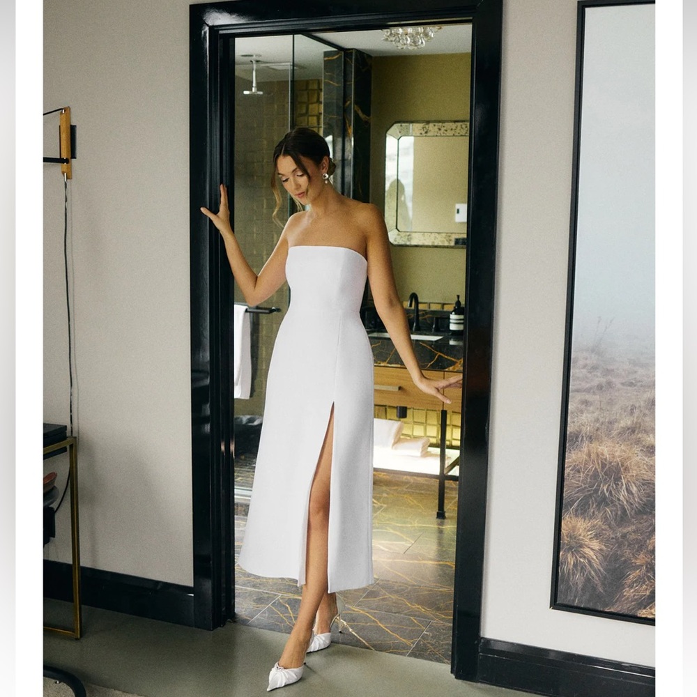 Park and Fifth Strapless White Midi Dress